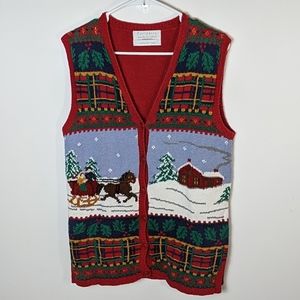 Vintage Portraits By Northern Isles Winter Holiday Scene Sweater Vest M